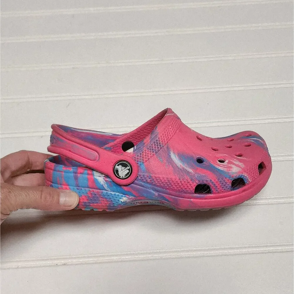 Crocs Classic Marbled Kids Clogs Sandals Size 1 Kids Pink